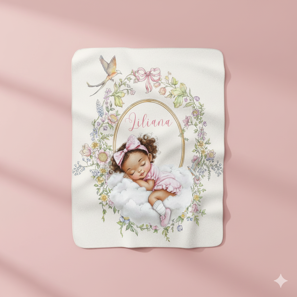 Personalized Floral Garden Baby Blanket – Custom Name Watercolor Wildflower Nursery Throw