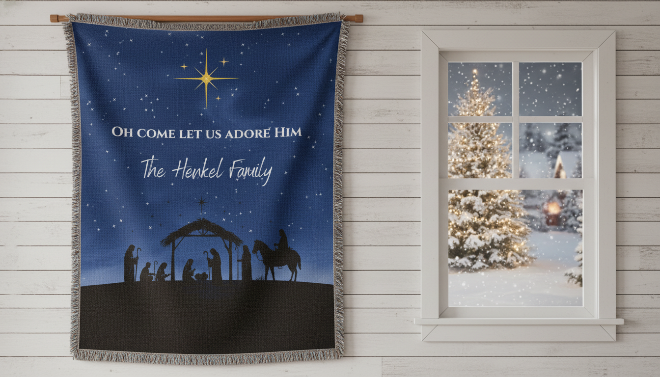 Woven Blanket - Christmas Nativity Star Design (Christ Is Born)