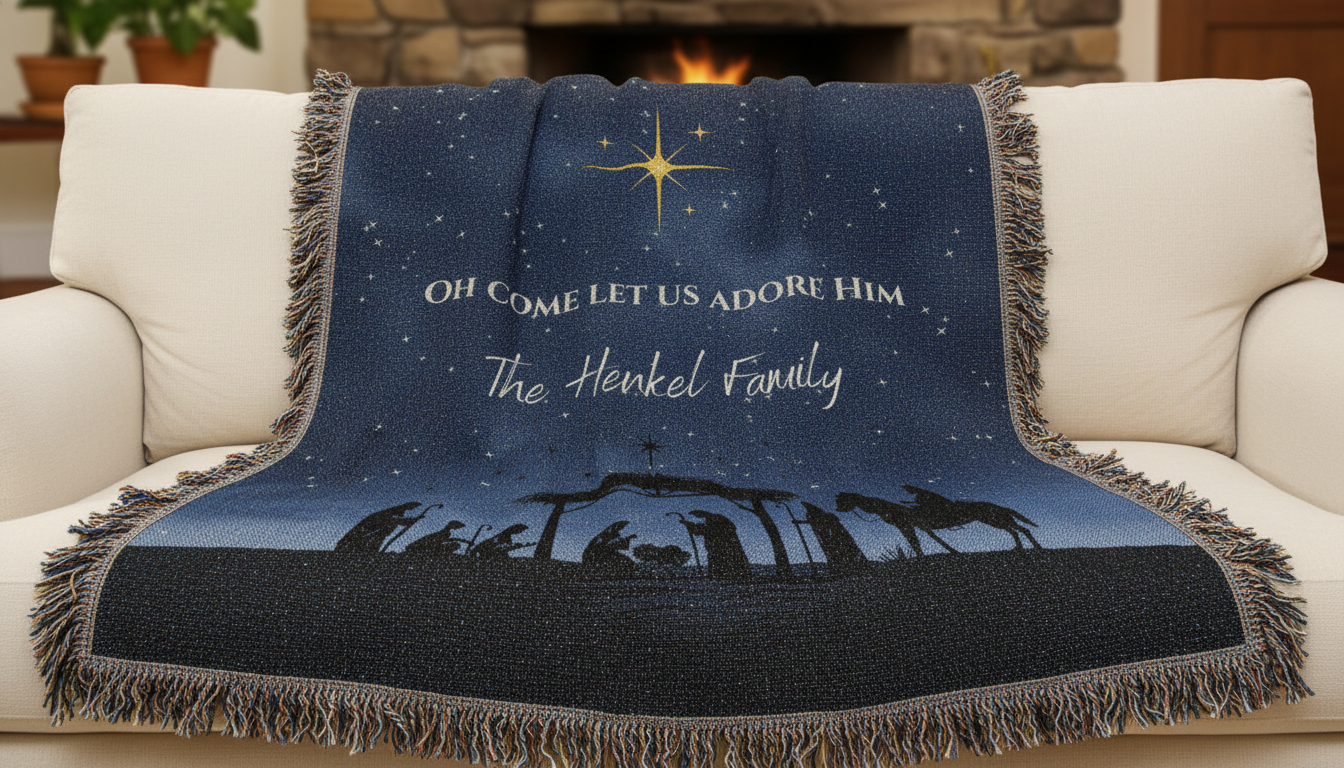 Woven Blanket - Christmas Nativity Star Design (Christ Is Born)