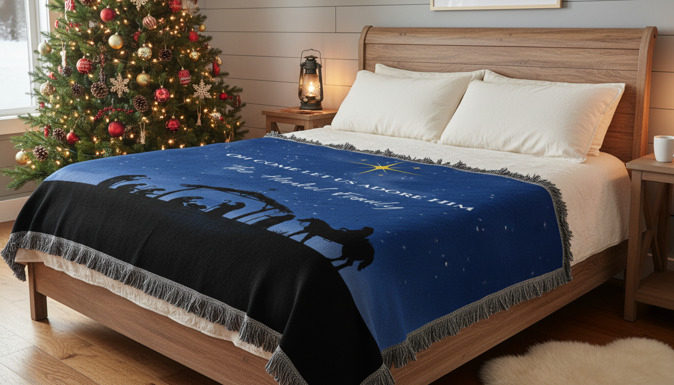 Woven Blanket - Christmas Nativity Star Design (Christ Is Born)