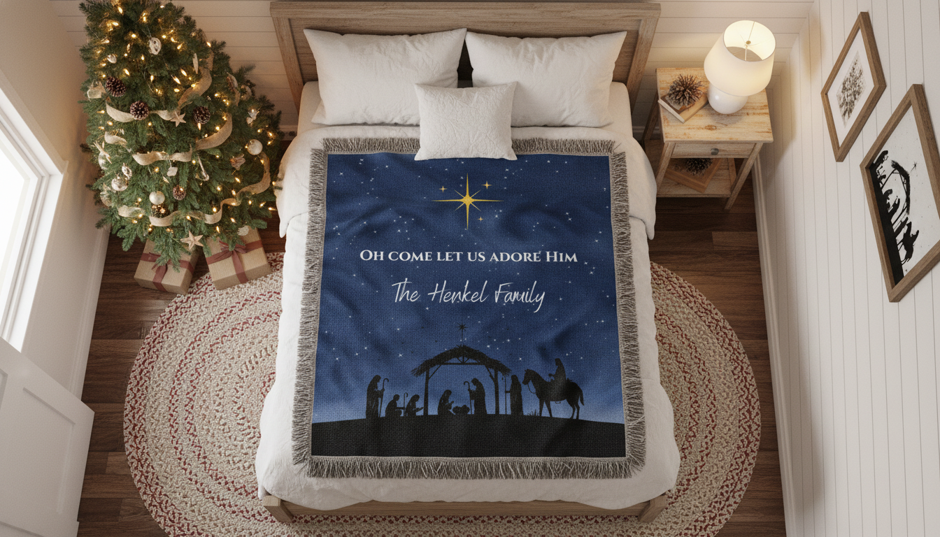 Woven Blanket - Christmas Nativity Star Design (Christ Is Born)
