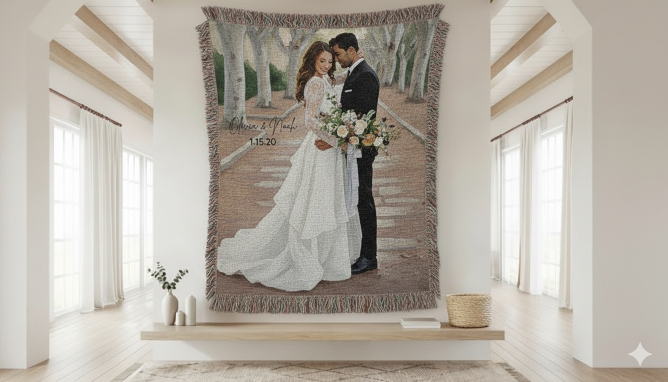 Wedding Photo Woven Blanket — Personalized Bridal Keepsake Throw