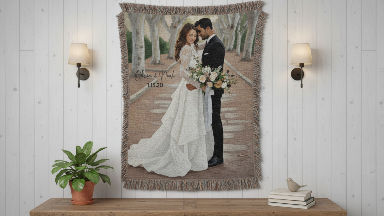 Wedding Photo Woven Blanket — Personalized Bridal Keepsake Throw