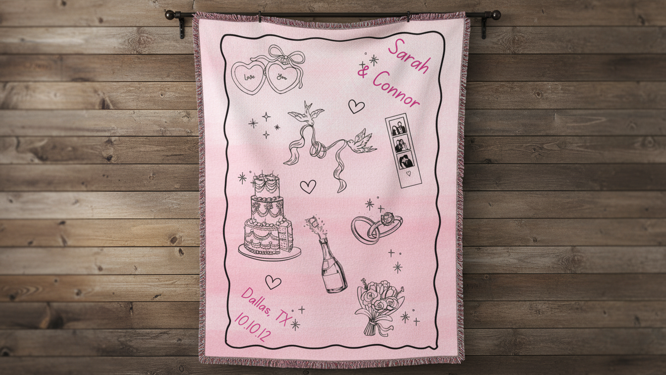 Pastel Wedding Woven Blanket — Cute Desserts & Hearts Throw