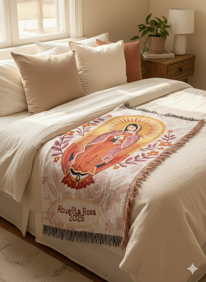 Our Lady of Guadalupe Woven Blanket — Religious Decorative Throw