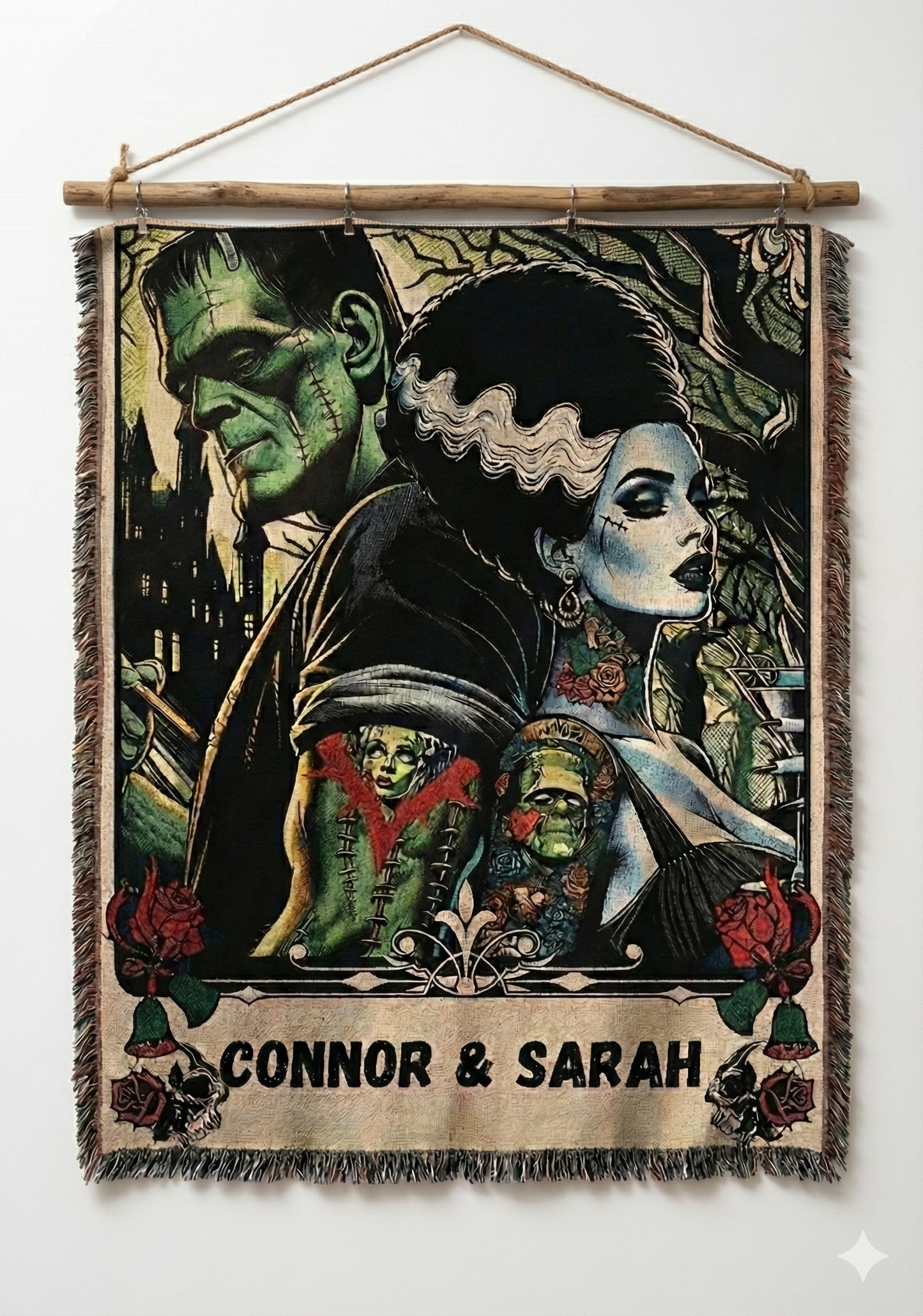 Gothic Bride Woven Blanket – Personalized Victorian Monster Art Throw