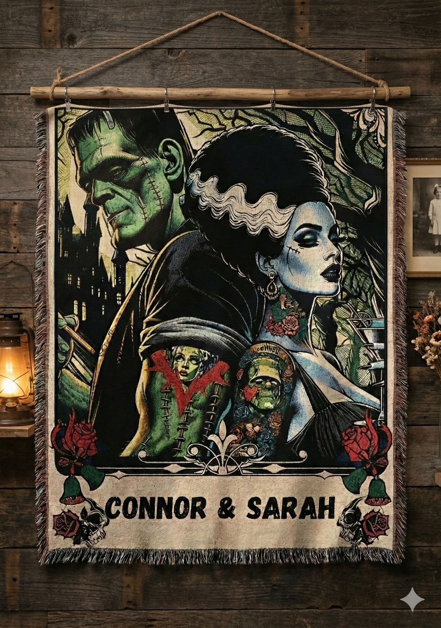 Gothic Bride Woven Blanket – Personalized Victorian Monster Art Throw