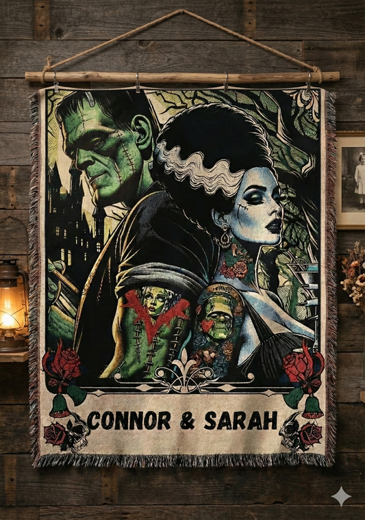 Gothic Bride Woven Blanket – Personalized Victorian Monster Art Throw
