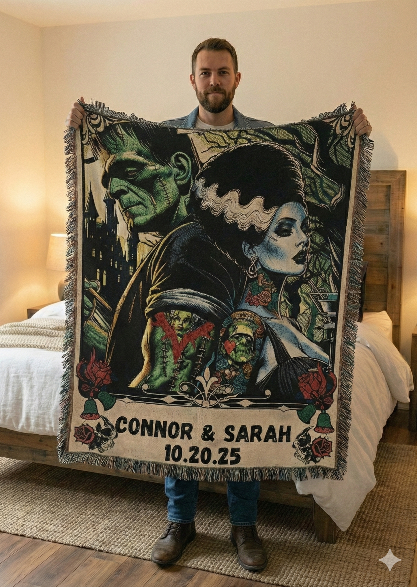 Gothic Bride Woven Blanket – Personalized Victorian Monster Art Throw