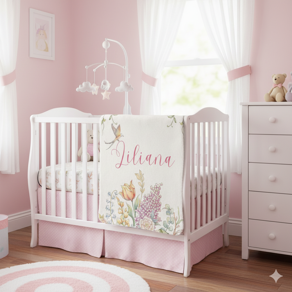 Personalized Floral Sherpa Blanket Lilac Garden Throw