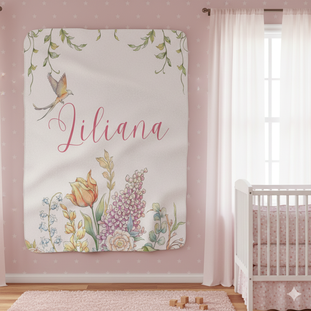 Personalized Floral Sherpa Blanket Lilac Garden Throw