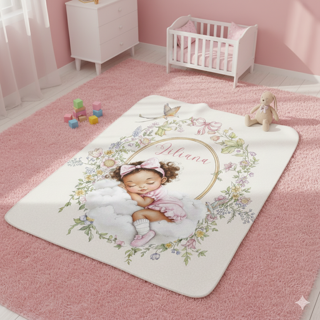 Personalized Floral Garden Baby Blanket – Custom Name Watercolor Wildflower Nursery Throw