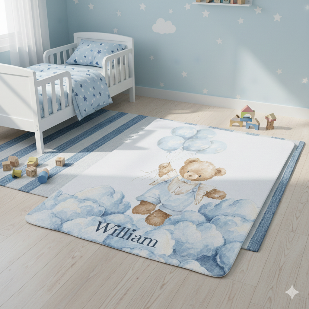 Personalized Baby Blanket - Blue Teddy Swing Sherpa Fleece with Name