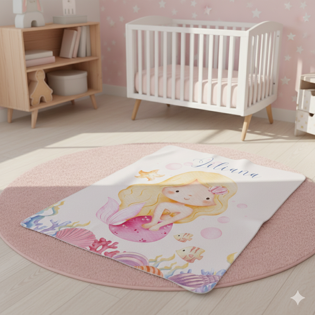 Mermaid Sherpa Fleece Blanket — Cute Underwater Nursery Throw