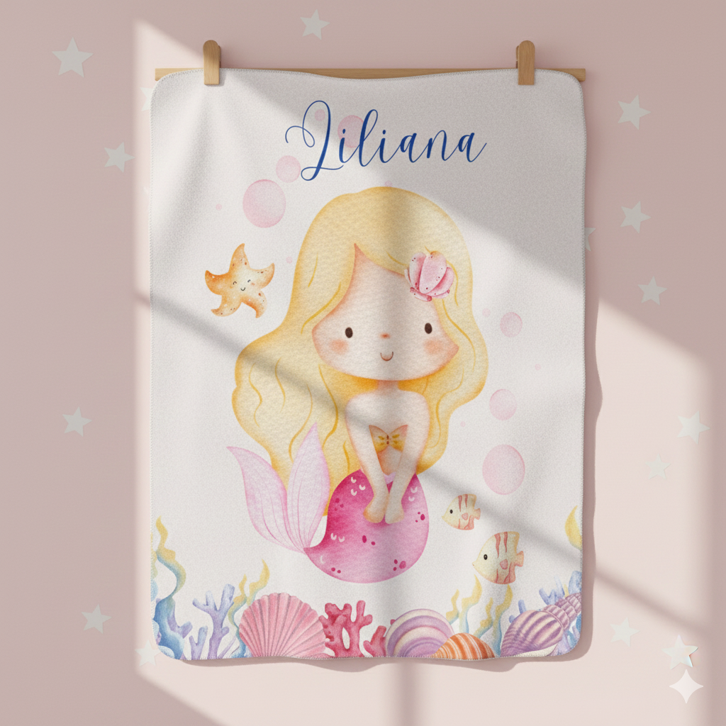 Mermaid Sherpa Fleece Blanket — Cute Underwater Nursery Throw