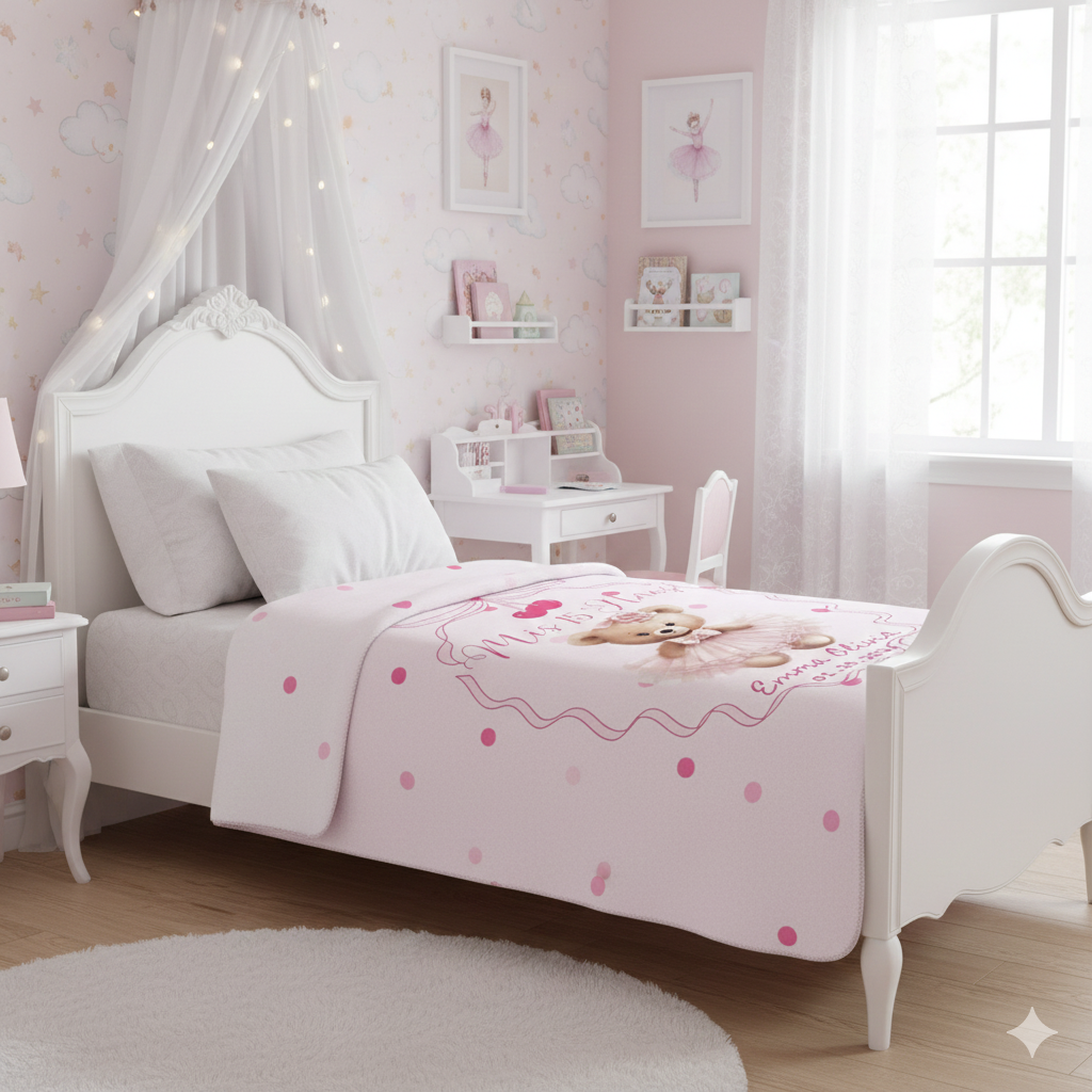 Teddy Sherpa Blanket – Custom Name & Date, Pink Polka Dot Quinceañera Gift