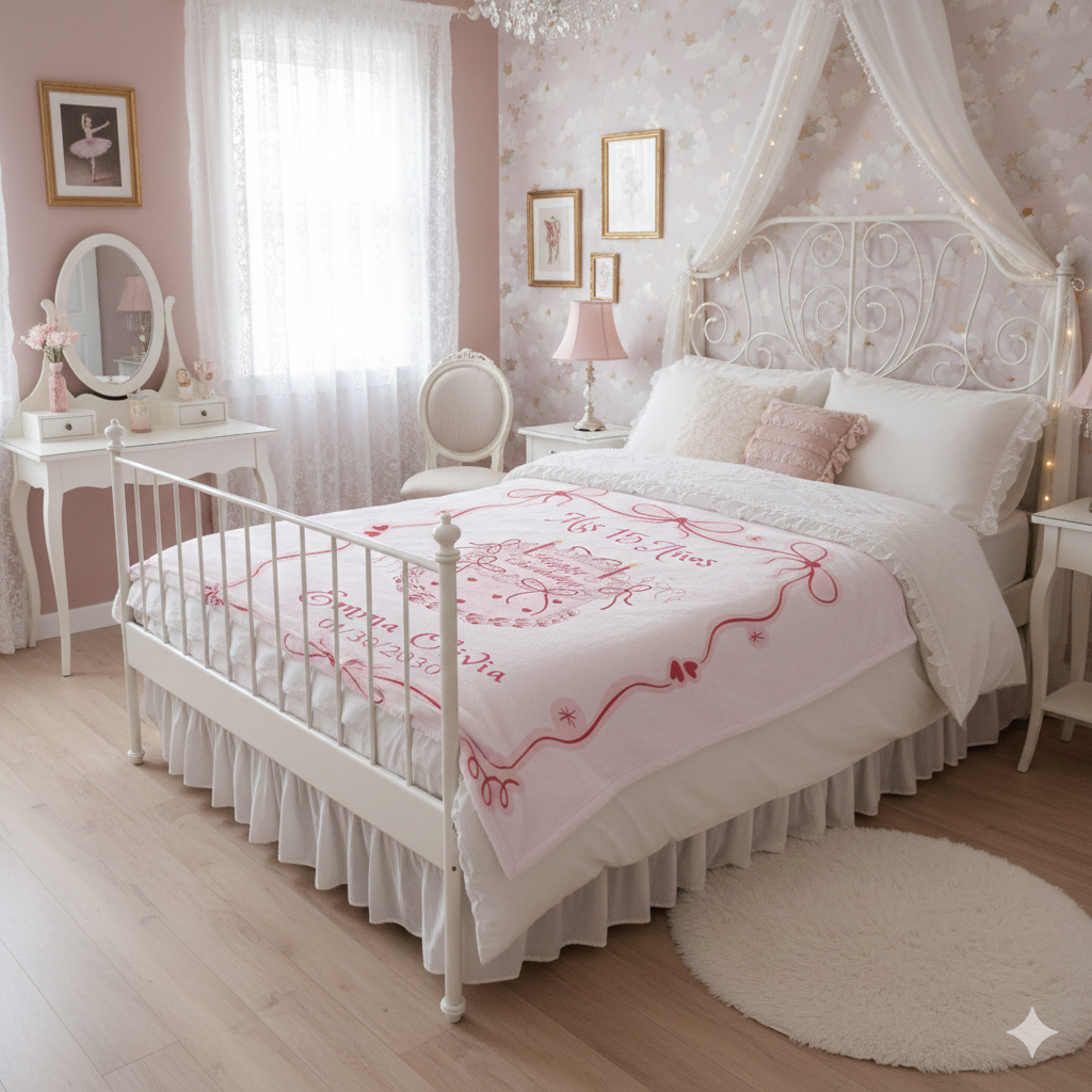 Coquette Quinceañera Sherpa Blanket, Pink Cake, Happy Birthday