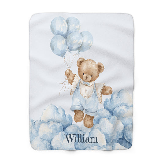 Personalized Baby Blanket - Blue Teddy Swing Sherpa Fleece with Name