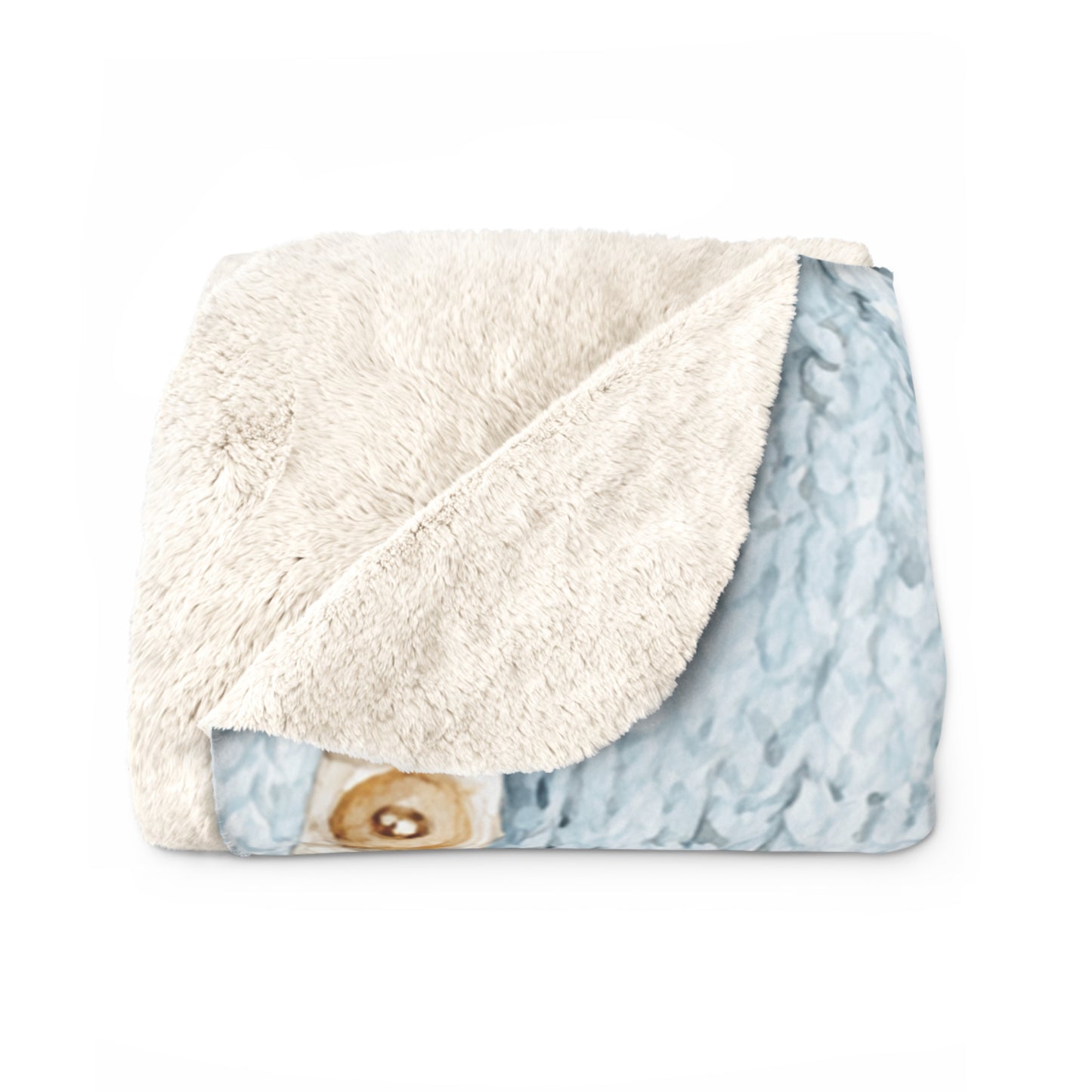 Personalized Baby Boy Sherpa Blanket — "William" Blue Teddy & Cake Nursery Throw