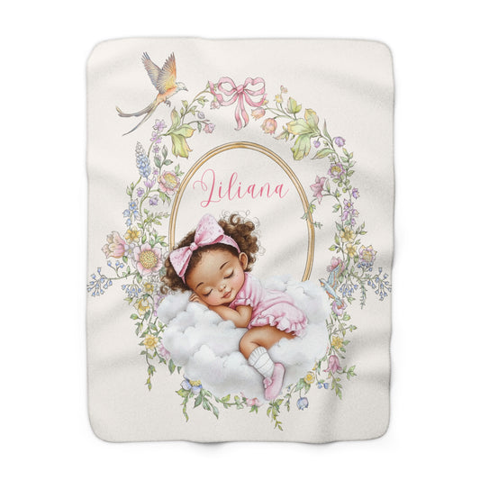 Personalized Floral Garden Baby Blanket – Custom Name Watercolor Wildflower Nursery Throw