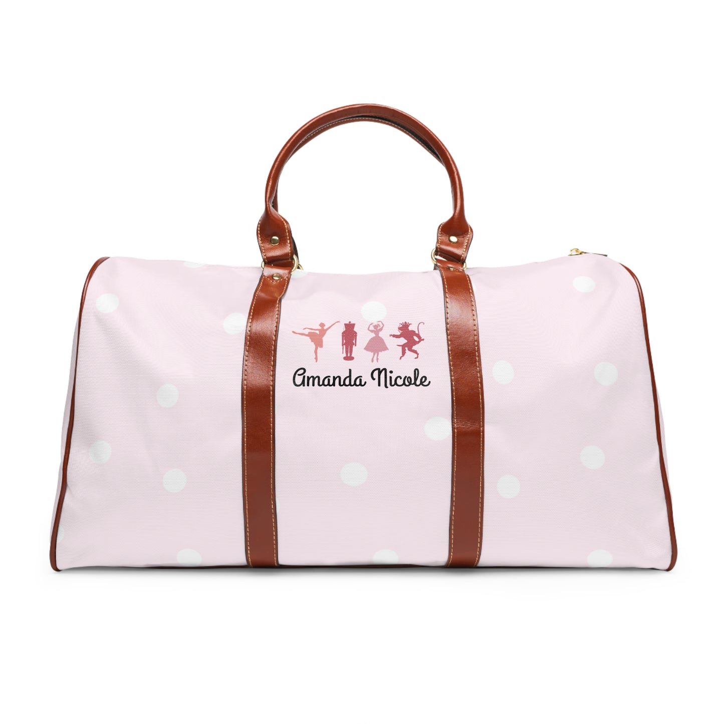 Personalized Pink Polka Dot Duffle Bag — Waterproof Travel Bag with Name