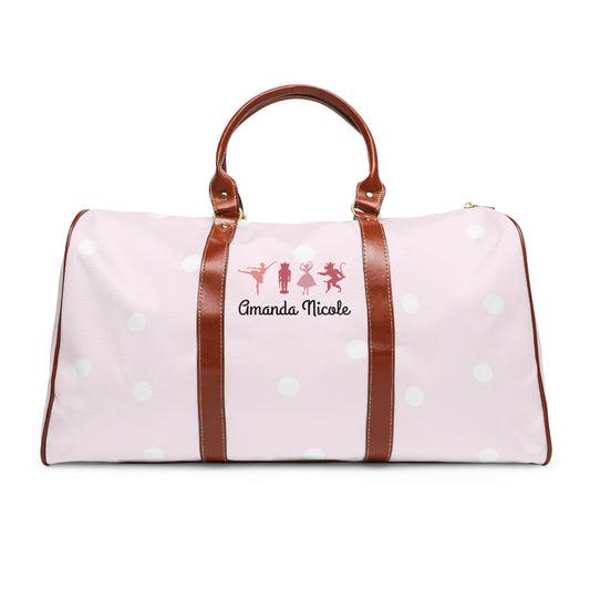 Personalized Pink Polka Dot Duffle Bag — Waterproof Travel Bag with Name