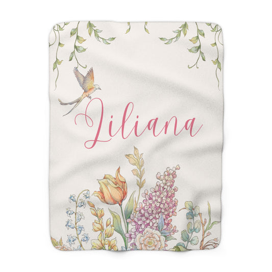 Personalized Floral Sherpa Blanket Lilac Garden Throw