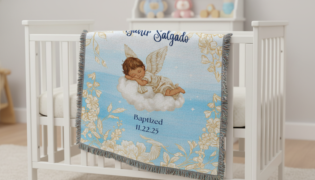 Baptism Angel Woven Blanket