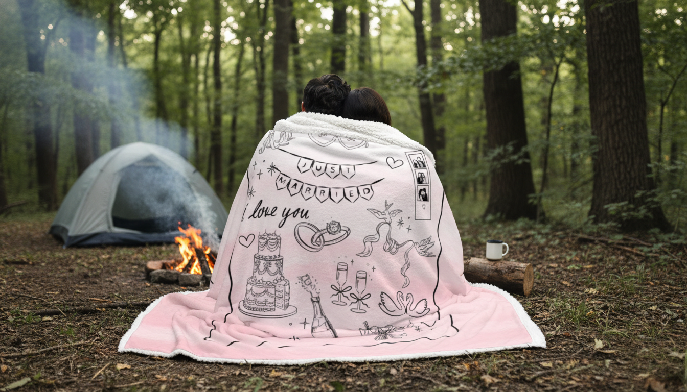 Personalized Sherpa Fleece Blanket - Custom Couple's Gift, Soft Throw Blanket for Weddings, Anniversaries, Home Decor, Engagements