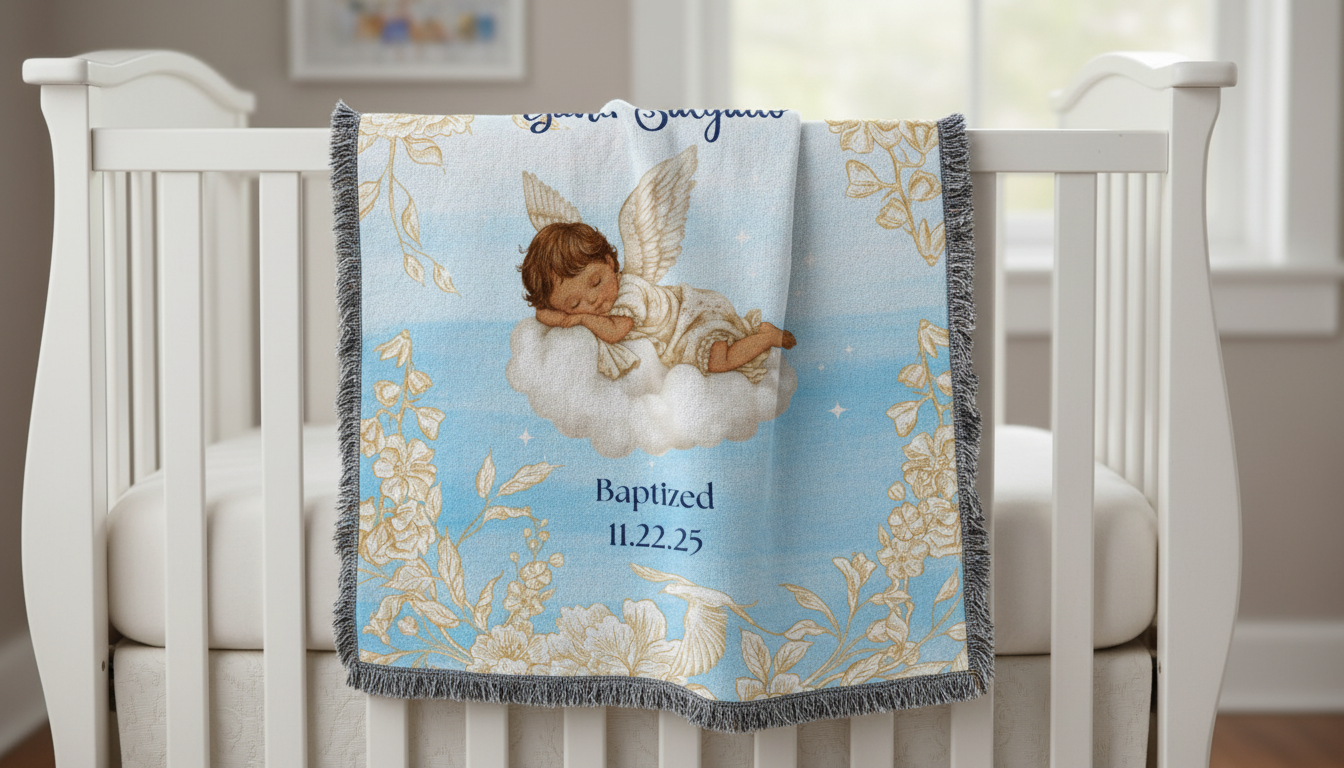 Baptism Angel Woven Blanket